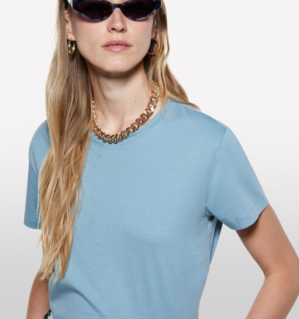 Puderblaues T-Shirt mit kastiger Passform - kurzärmeliges t-shirt für damen - Azurblau | Sisley image number 4